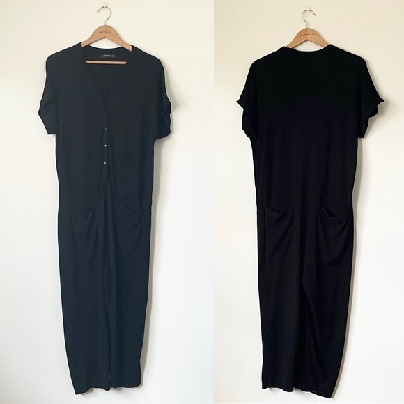 Zara Black Knit Onesie Jumpsuit, Sz M - Picture 2 of 8